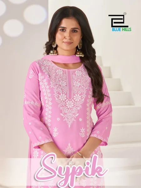 Sypik By Blue Hills Rayon Thread Work Kurti With Bottom Dupatta 